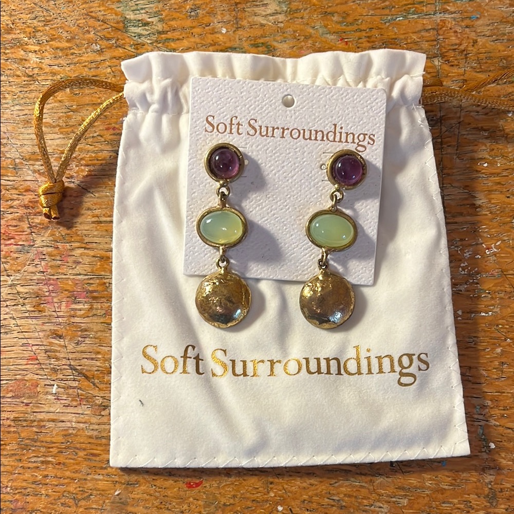 Soft Surroundings Gold and Purple Dangle Earrings,New